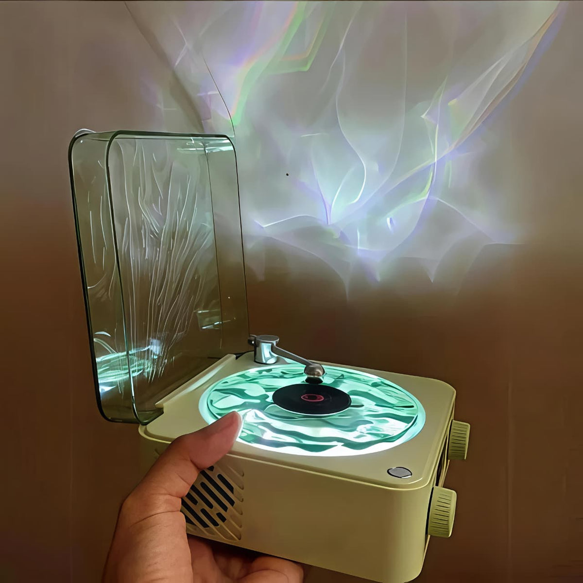 Waves Retro Vinyl Speaker – Mini Record Player Style Bluetooth Speaker with Ambient Light & Ocean Sounds