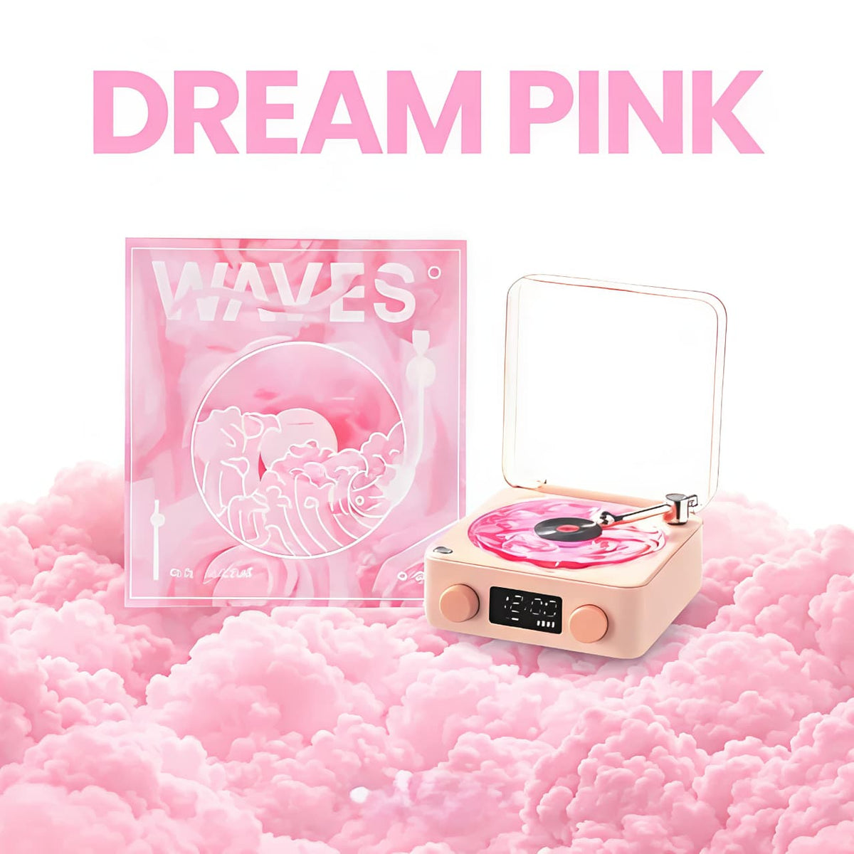 Waves Retro Vinyl Speaker – Mini Record Player Style Bluetooth Speaker with Ambient Light & Ocean Sounds