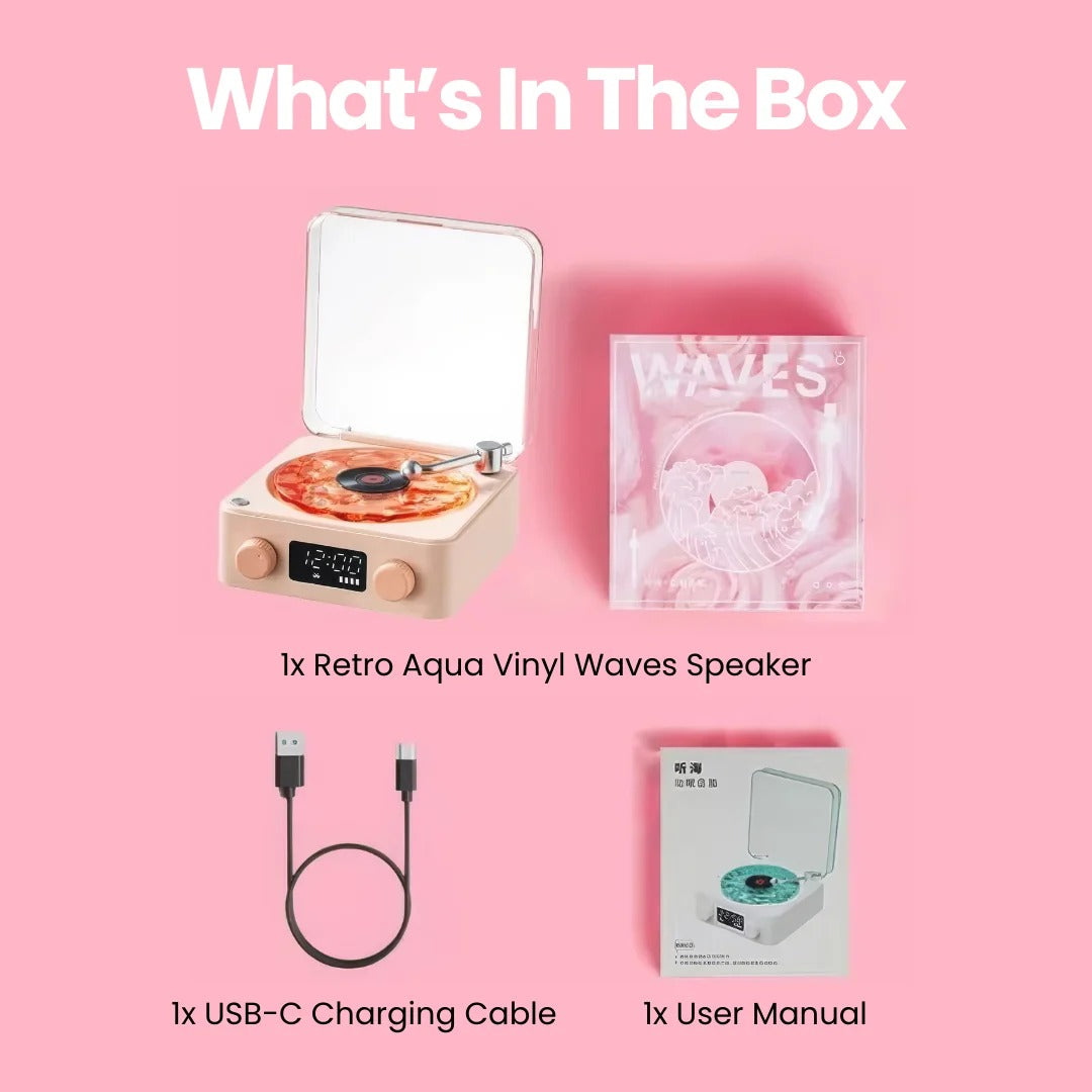 Waves Retro Vinyl Speaker – Mini Record Player Style Bluetooth Speaker with Ambient Light & Ocean Sounds