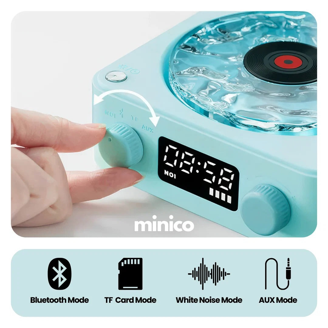 Waves Retro Vinyl Speaker – Mini Record Player Style Bluetooth Speaker with Ambient Light & Ocean Sounds