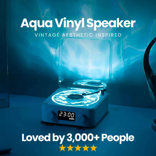 Waves Retro Vinyl Speaker – Mini Record Player Style Bluetooth Speaker with Ambient Light & Ocean Sounds